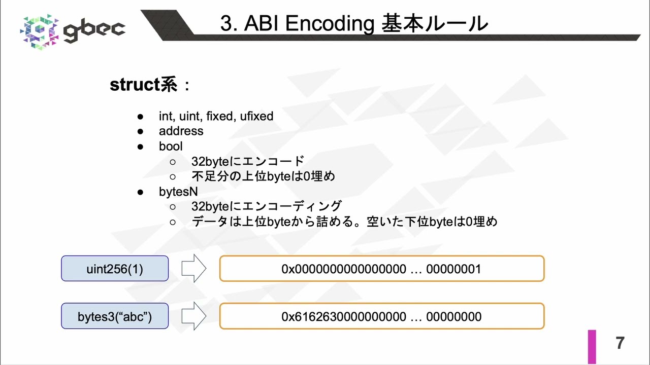 【動画で学ぶブロックチェーン】【Ethereum】Solidity ABI 3  Argument Encoding - 中城 元臣 氏